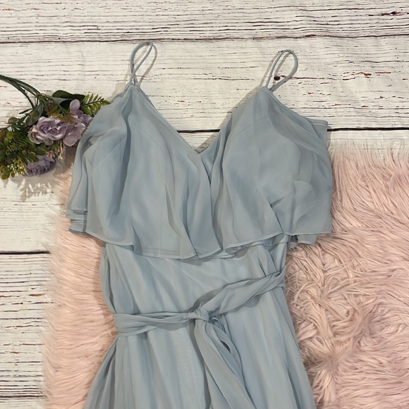 NWT Jenny Packham Ruffle Cold Shoulder Maxi Dress Mist JP1033 - Picture 6 of 10